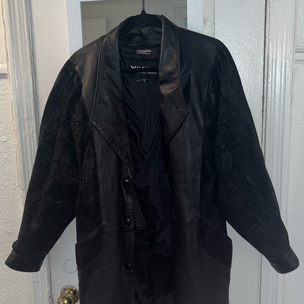 Wilson Black Leather Jacket with Textured Sleeves